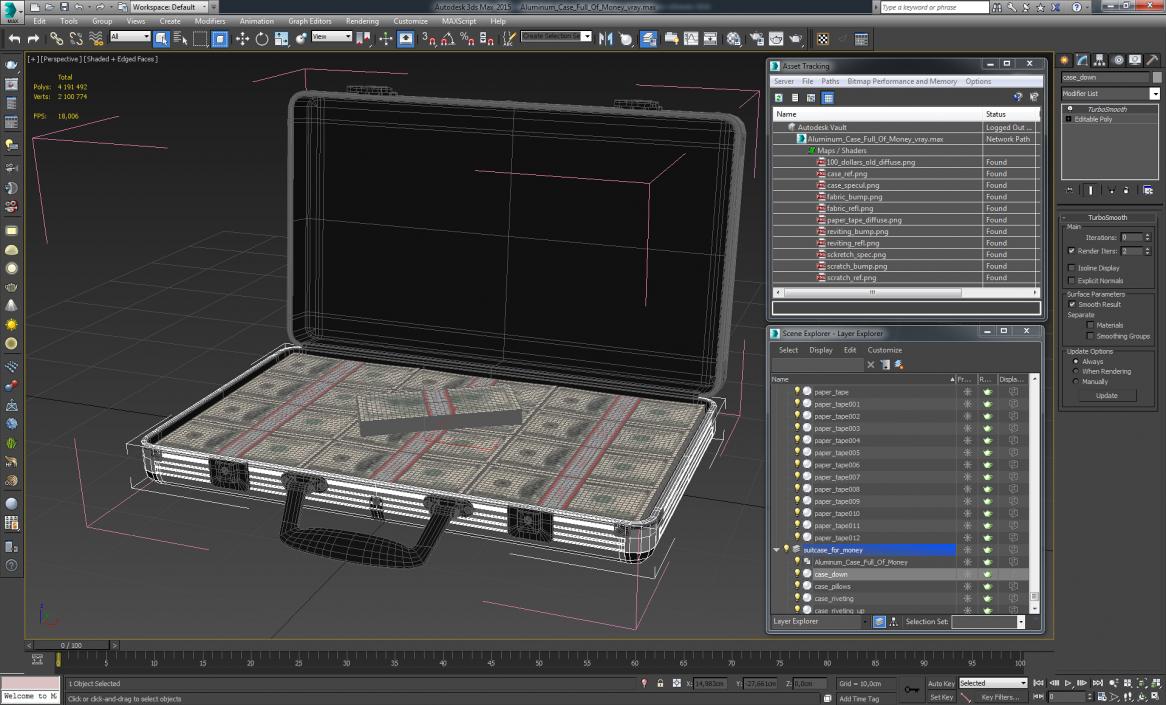 Aluminum Case Full Of Money 3D