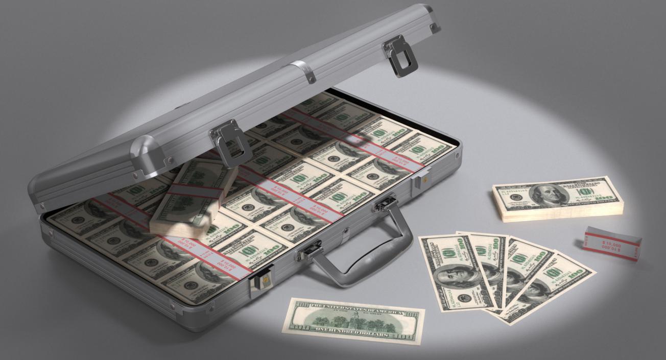 Aluminum Case Full Of Money 3D