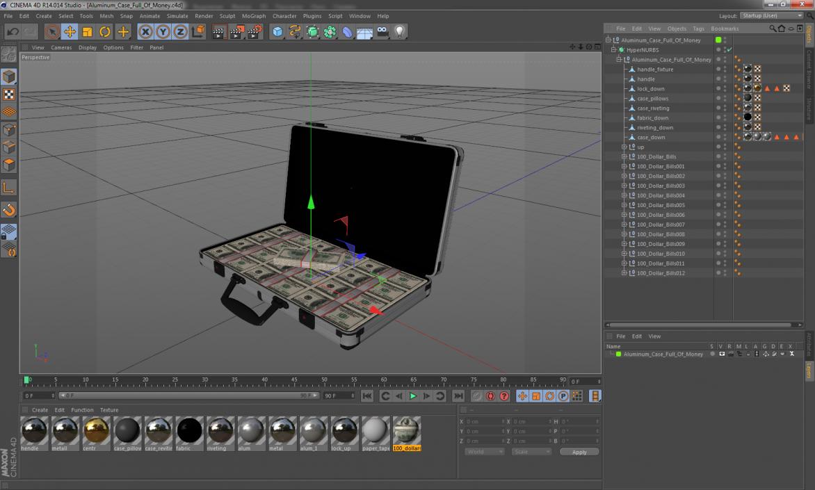 Aluminum Case Full Of Money 3D