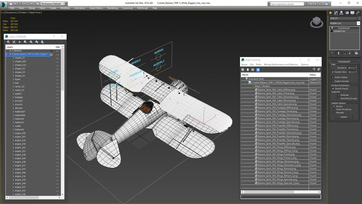 Coastal Biplane YMF-5 White Rigged 3D model