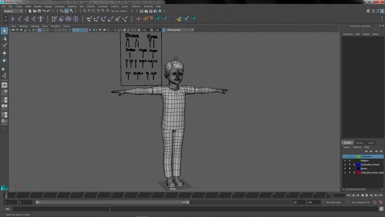 3D Child Boy Home Style Rigged for Maya