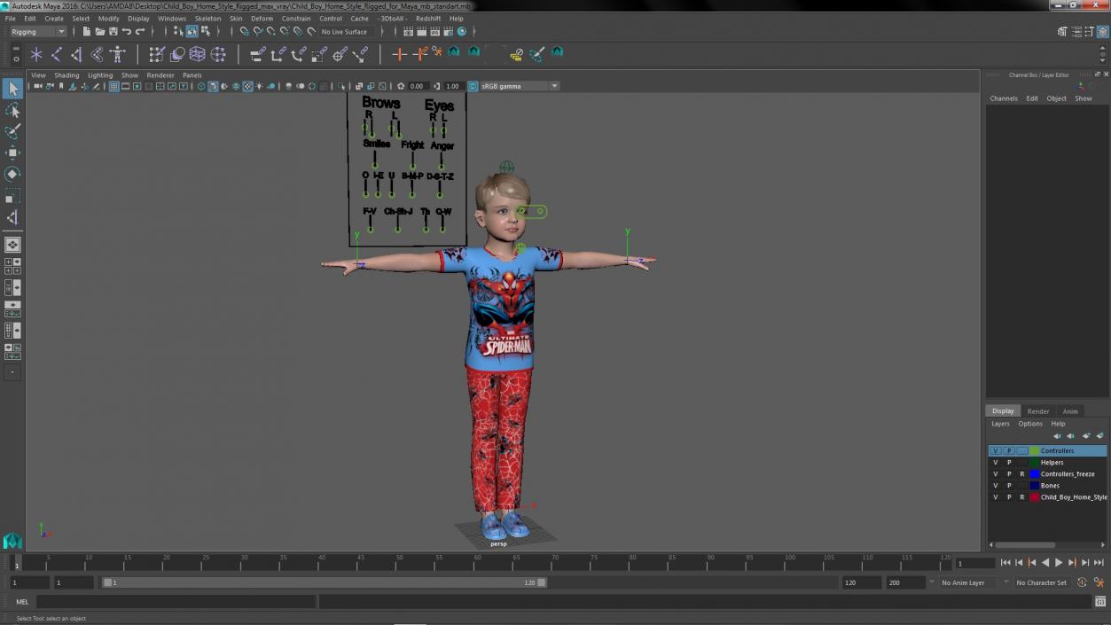 3D Child Boy Home Style Rigged for Maya