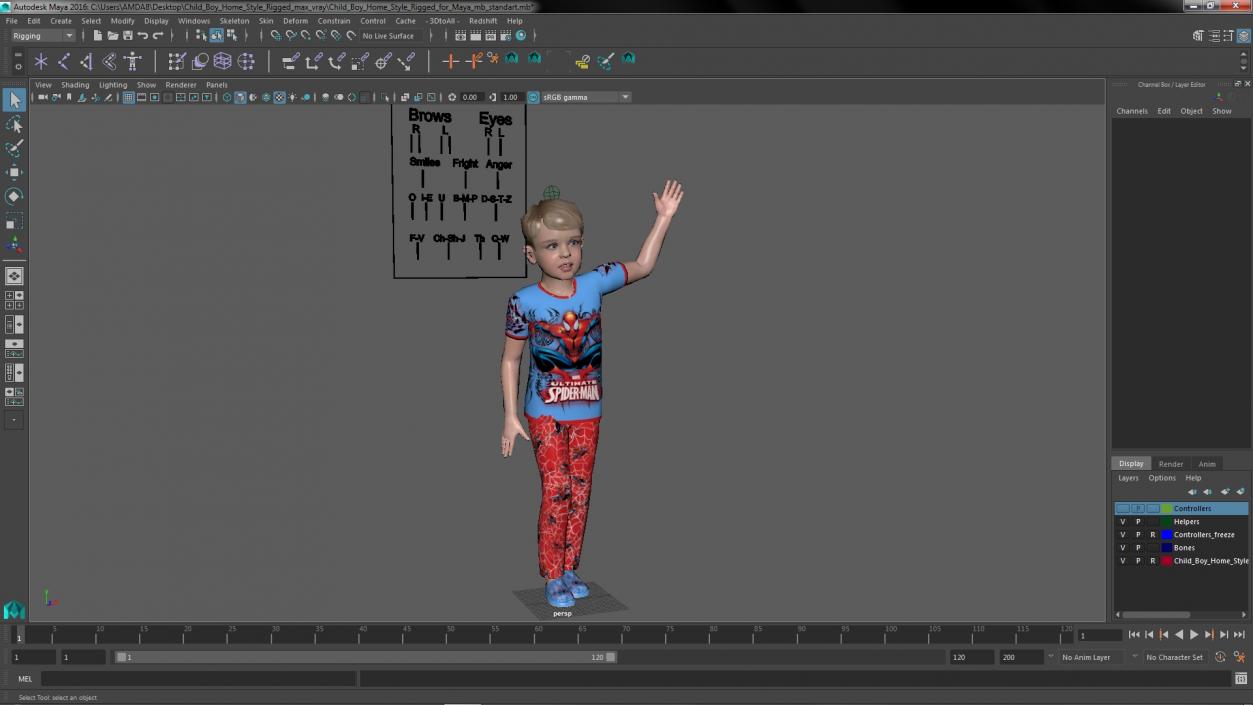 3D Child Boy Home Style Rigged for Maya