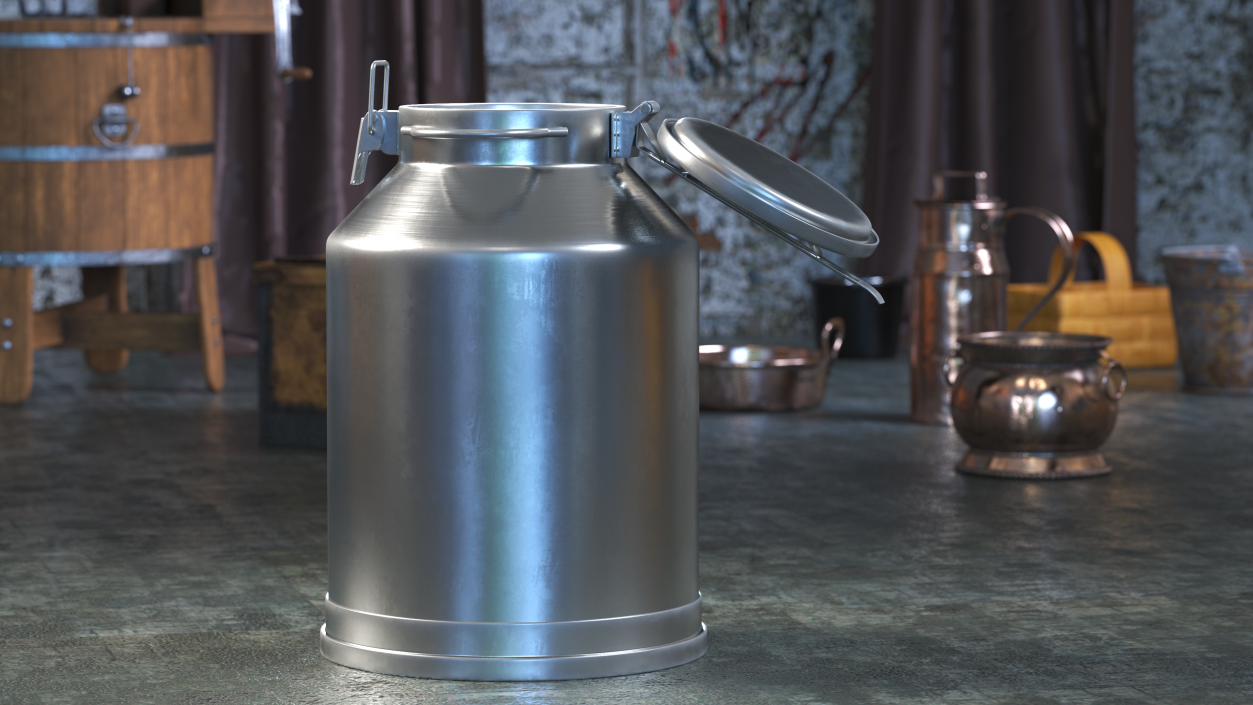 3D Aluminum Milk Bucket Can Full New model