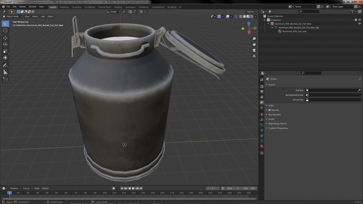 3D Aluminum Milk Bucket Can Full New model