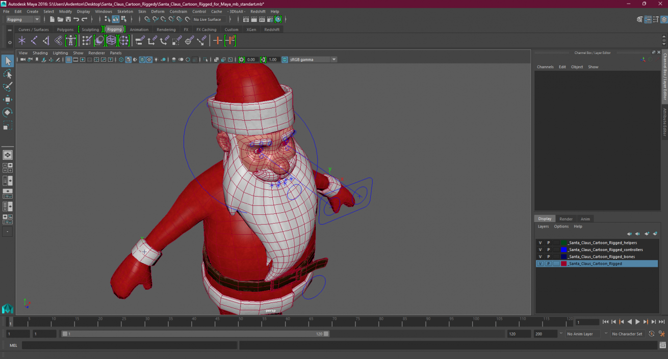 3D model Santa Claus Cartoon Rigged for Maya