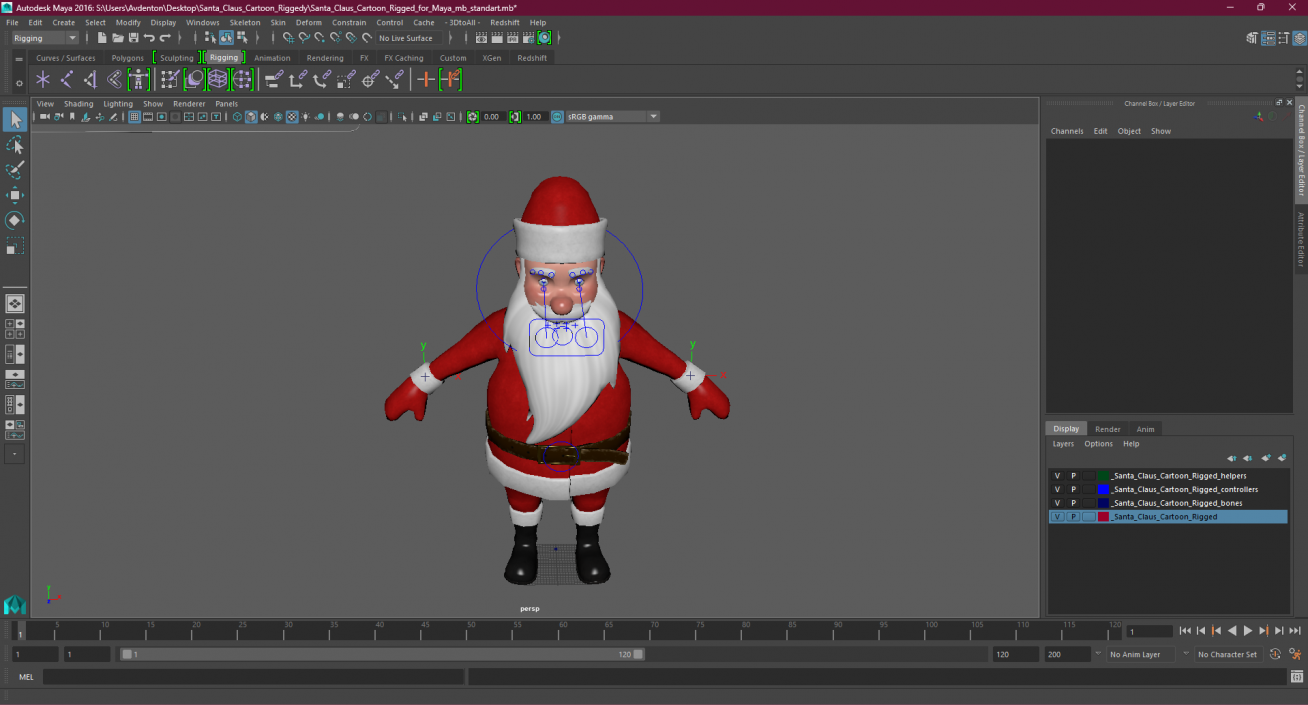 3D model Santa Claus Cartoon Rigged for Maya