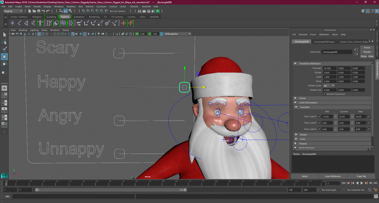 3D model Santa Claus Cartoon Rigged for Maya