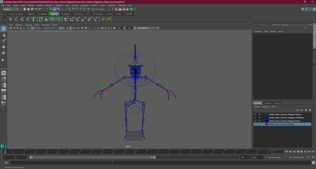 3D model Santa Claus Cartoon Rigged for Maya