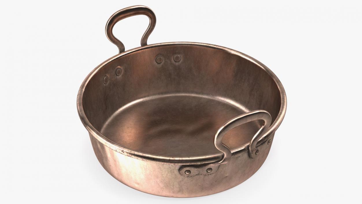 Antique Copper Preserving Pan 19th Century 3D