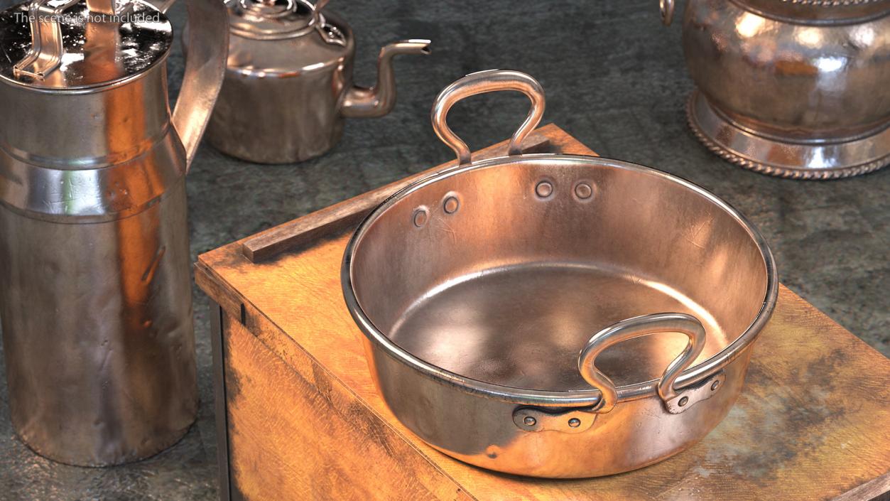 Antique Copper Preserving Pan 19th Century 3D