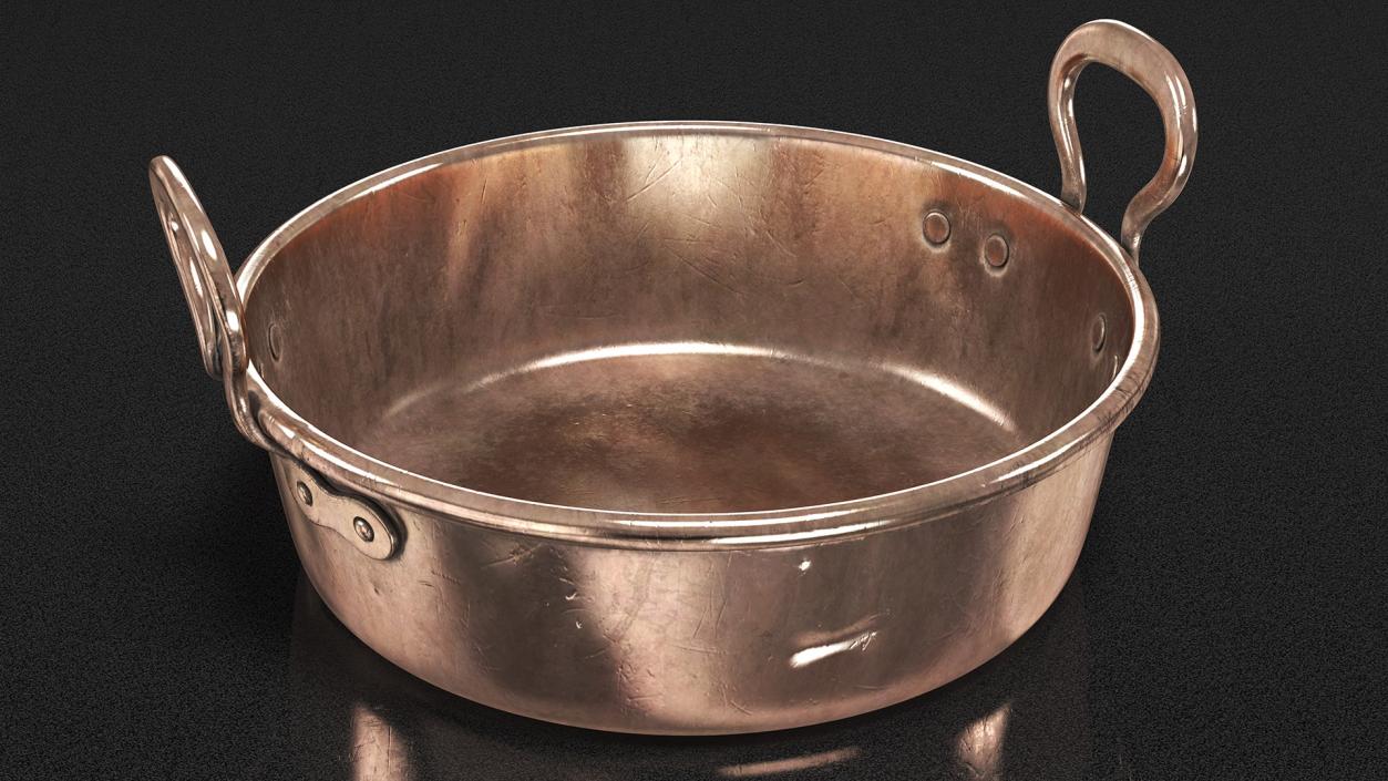 Antique Copper Preserving Pan 19th Century 3D