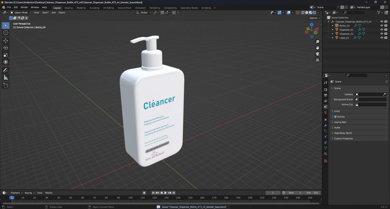 Cleanser Dispenser Bottle 473 ml 3D