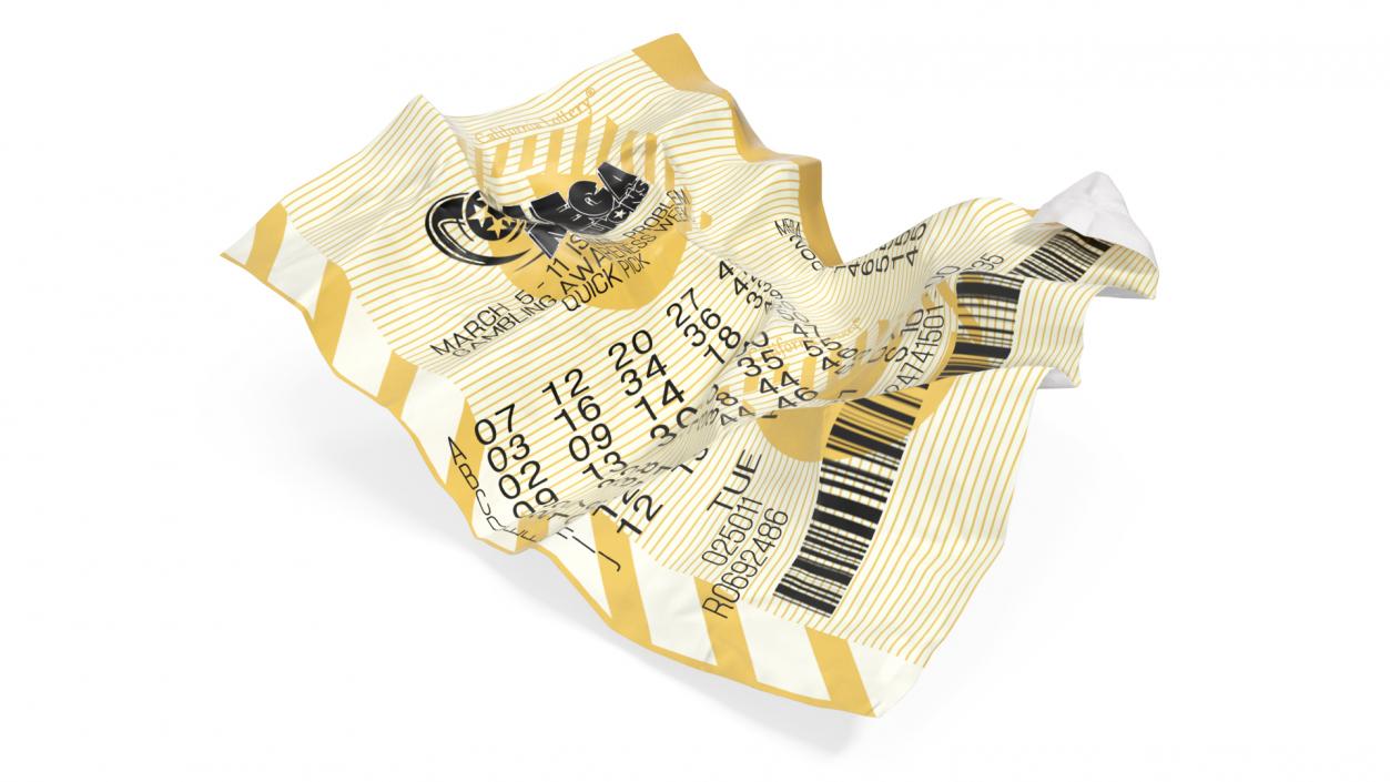 Crumpled Mega Millions Lottery Ticket 3D