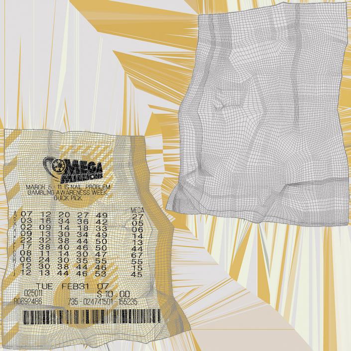 Crumpled Mega Millions Lottery Ticket 3D