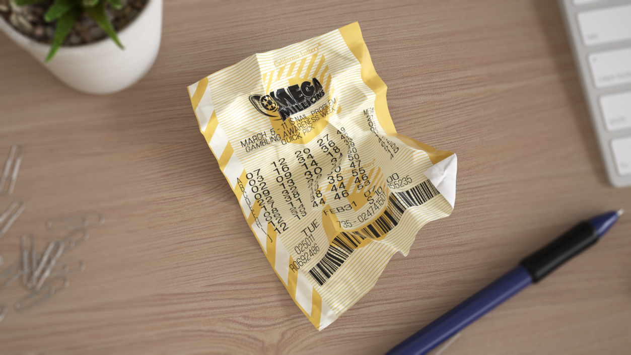 Crumpled Mega Millions Lottery Ticket 3D