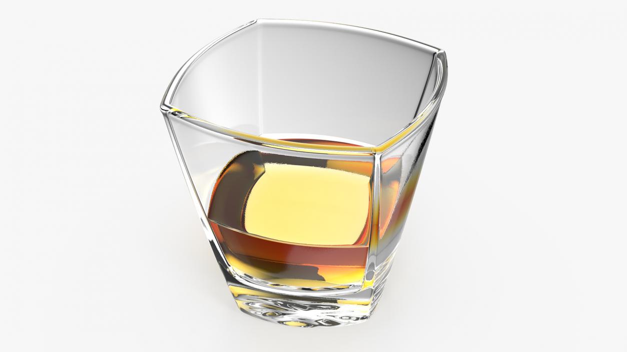 Square Twisted Rocks Glass With Whiskey 3D model