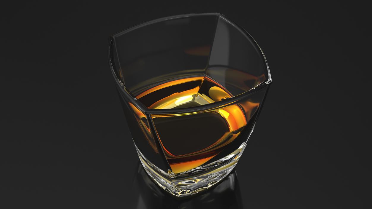 Square Twisted Rocks Glass With Whiskey 3D model