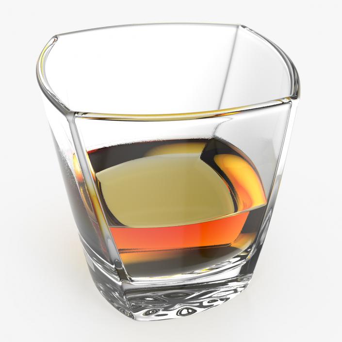 Square Twisted Rocks Glass With Whiskey 3D model