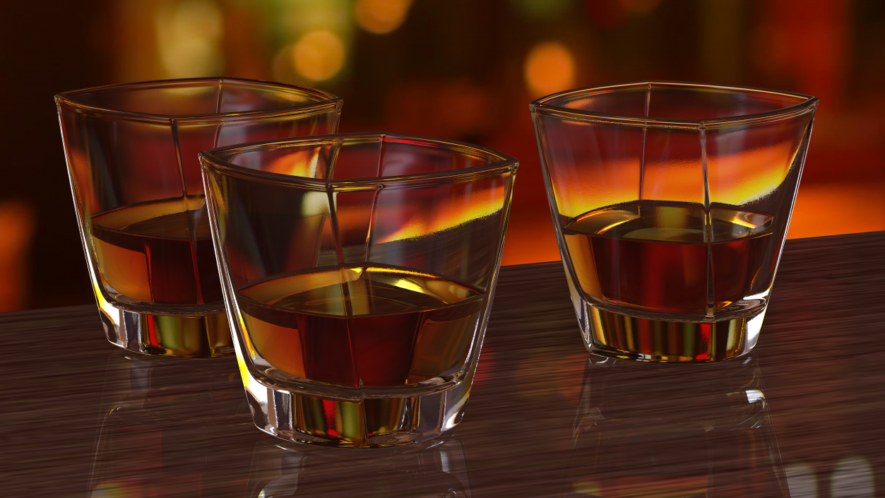 Square Twisted Rocks Glass With Whiskey 3D model