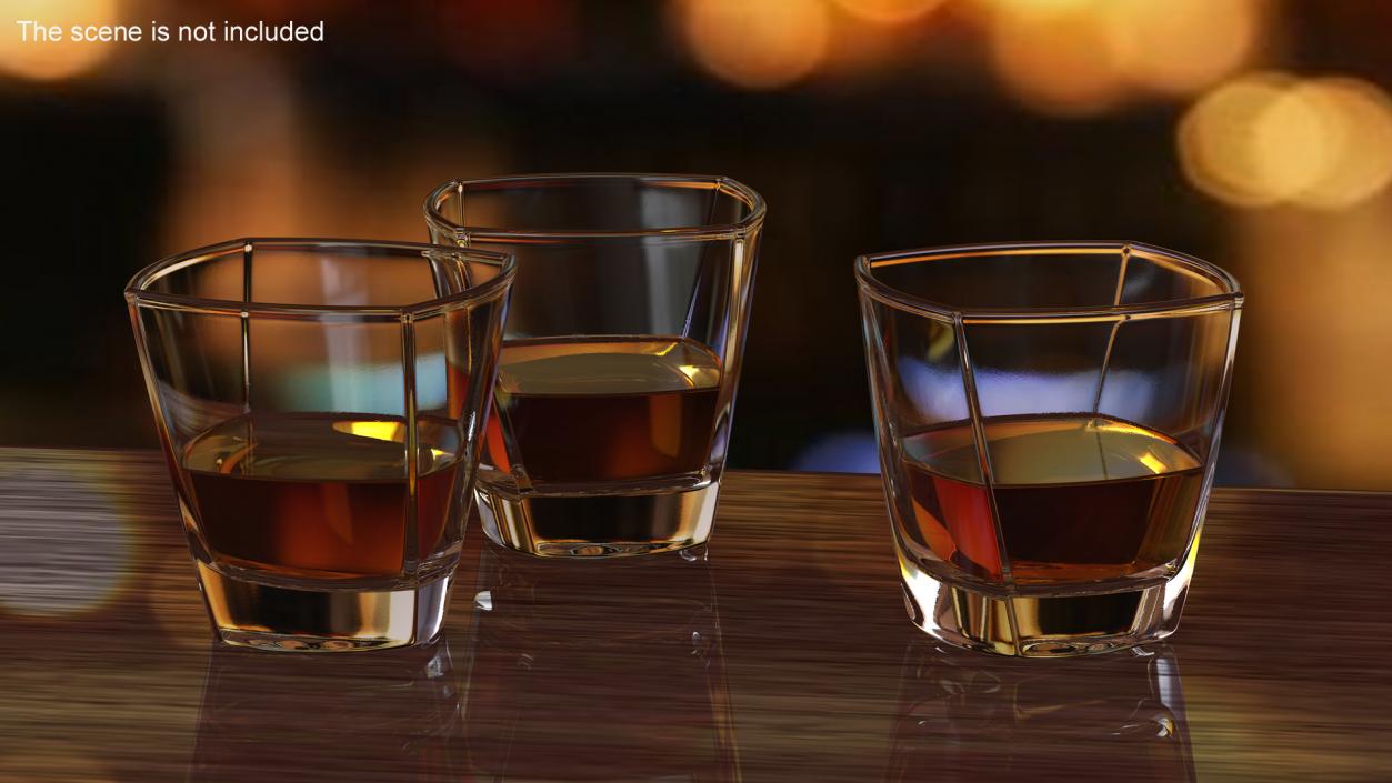 Square Twisted Rocks Glass With Whiskey 3D model