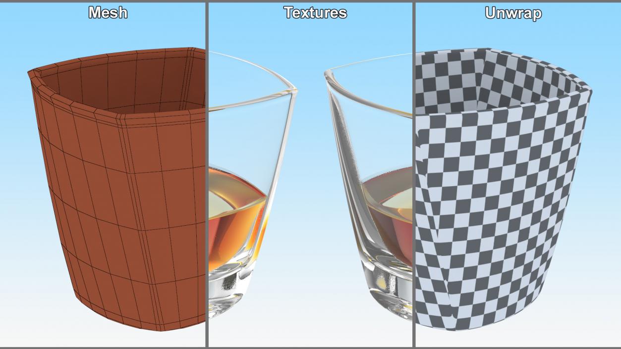 Square Twisted Rocks Glass With Whiskey 3D model