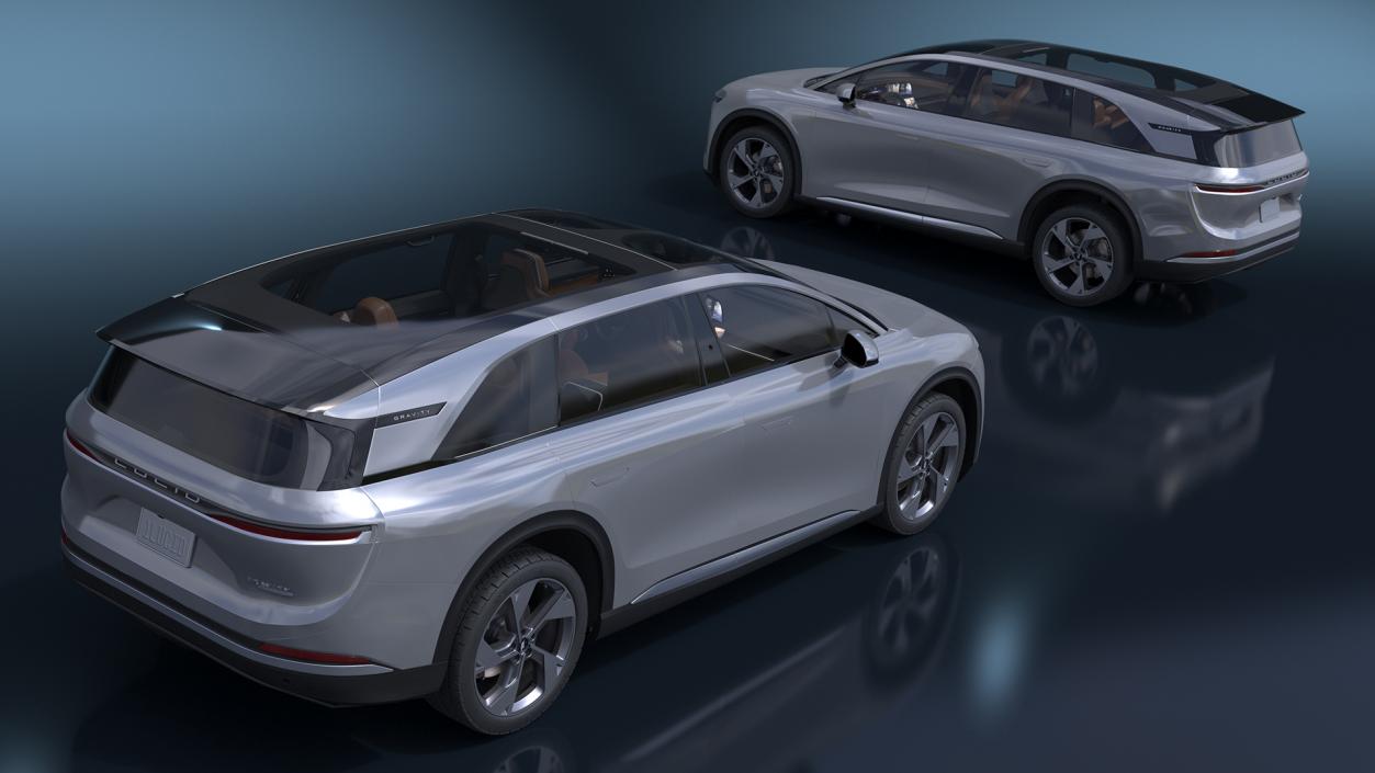 Lucid Gravity Electric Suv Gray with Lights Off 3D