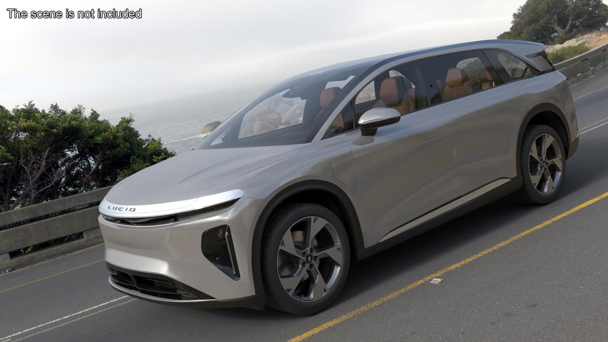 Lucid Gravity Electric Suv Gray with Lights Off 3D