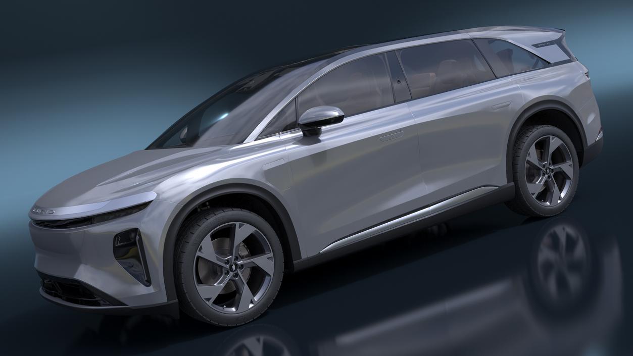 Lucid Gravity Electric Suv Gray with Lights Off 3D