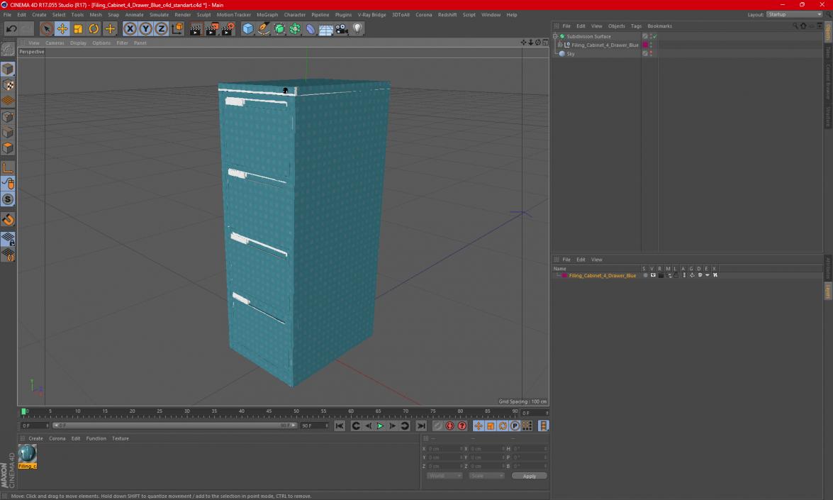 3D model Filing Cabinet 4 Drawer Blue 2