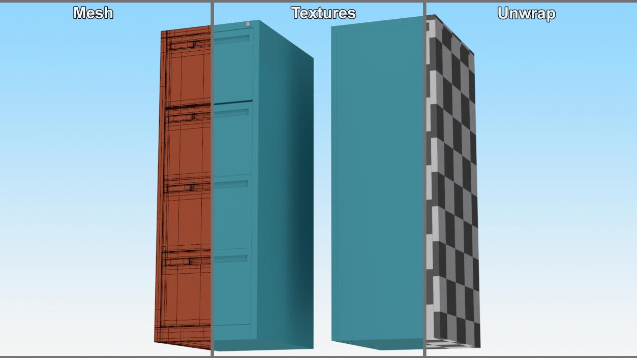 3D model Filing Cabinet 4 Drawer Blue 2