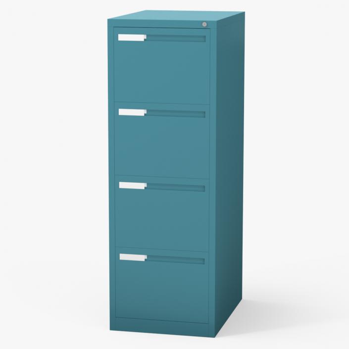 3D model Filing Cabinet 4 Drawer Blue 2