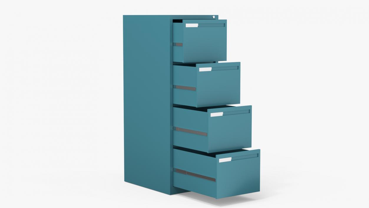 3D model Filing Cabinet 4 Drawer Blue 2