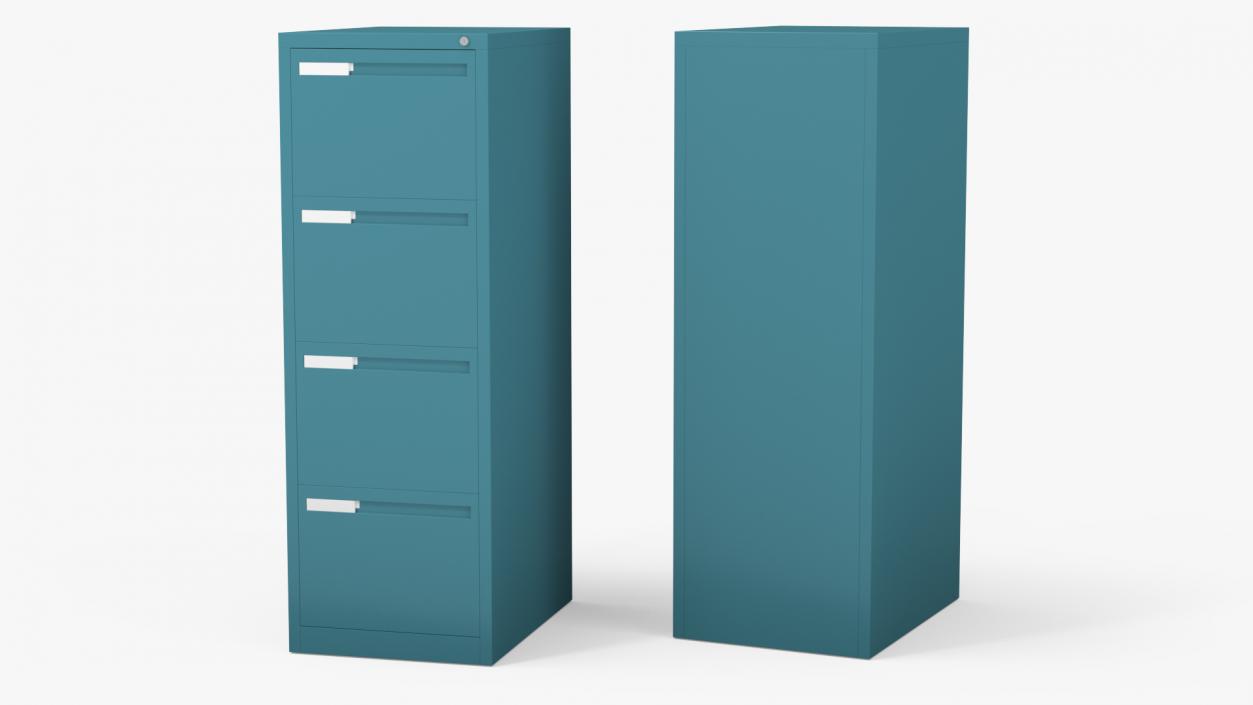 3D model Filing Cabinet 4 Drawer Blue 2