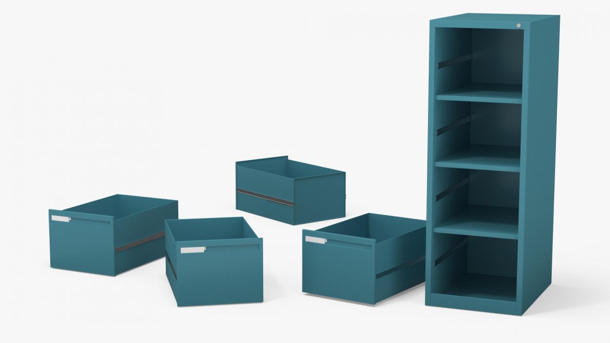 3D model Filing Cabinet 4 Drawer Blue 2