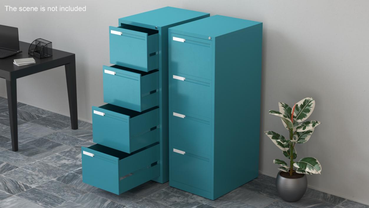 3D model Filing Cabinet 4 Drawer Blue 2