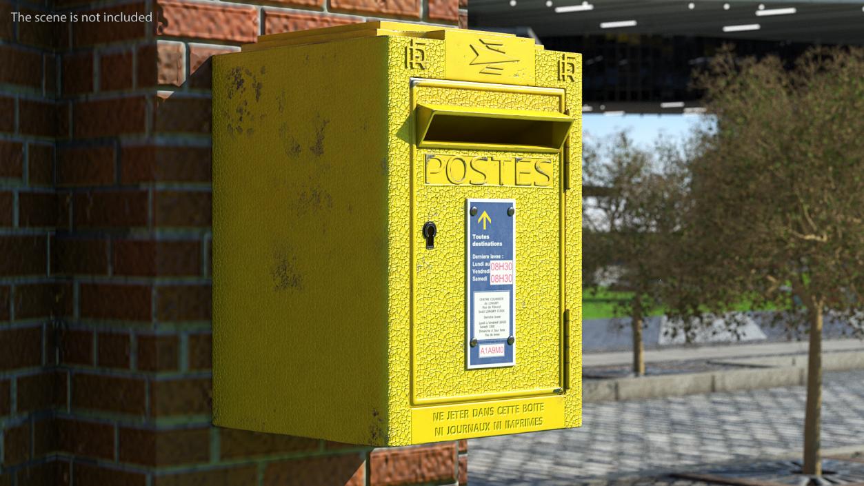 Wall Mounted French Yellow Mailbox 3D model