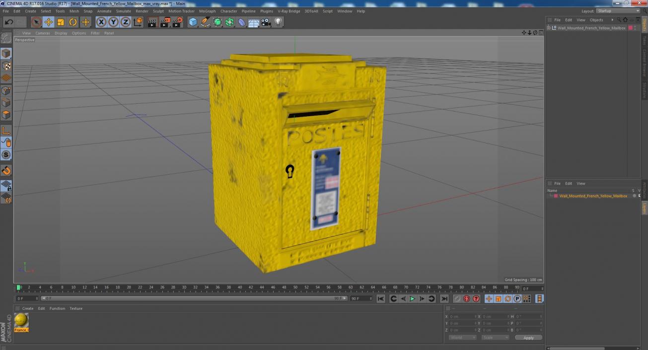 Wall Mounted French Yellow Mailbox 3D model