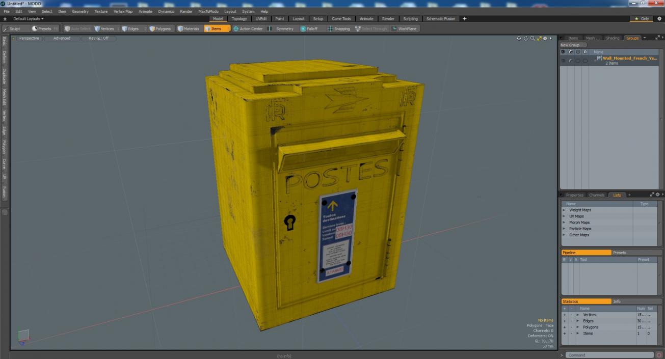 Wall Mounted French Yellow Mailbox 3D model