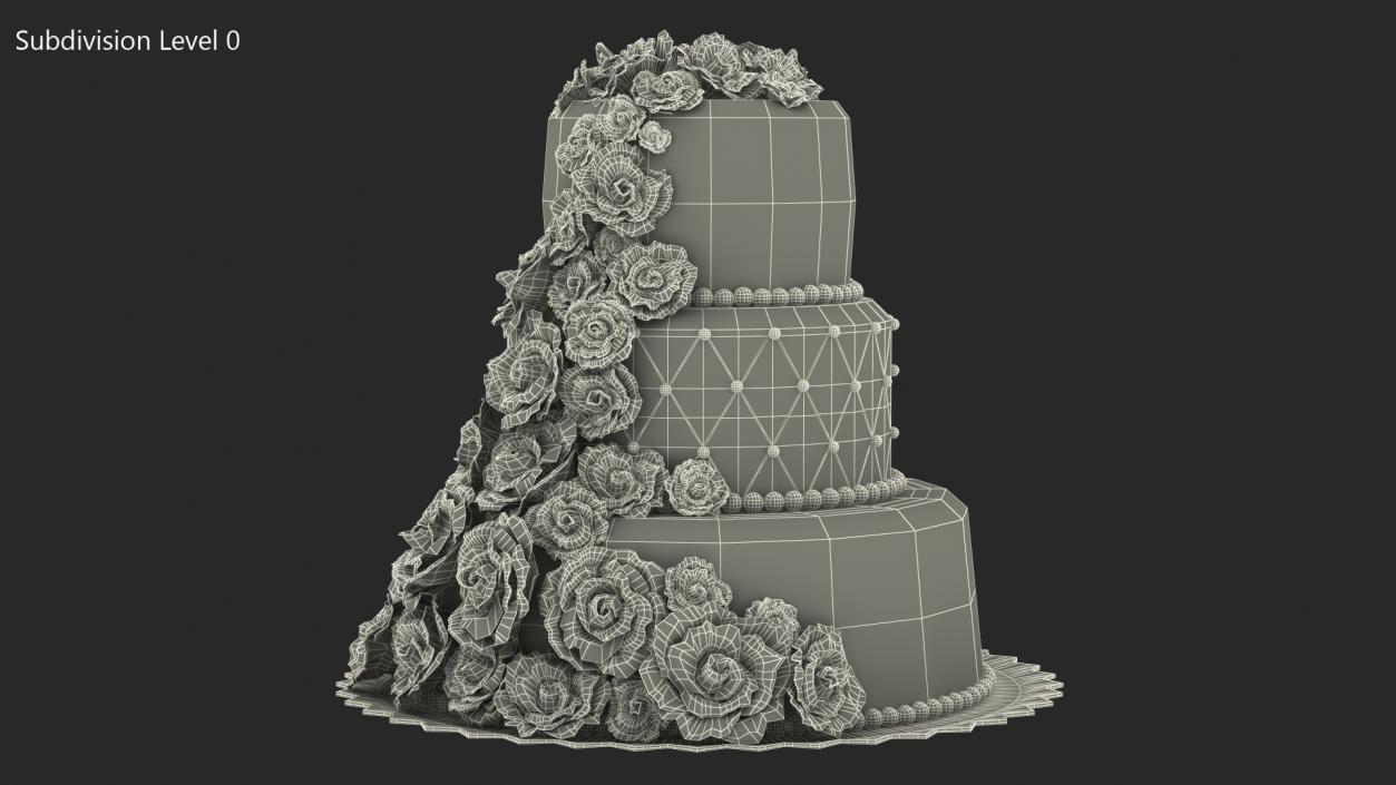 3D model Classic White Wedding Cake with Sugar Flowers