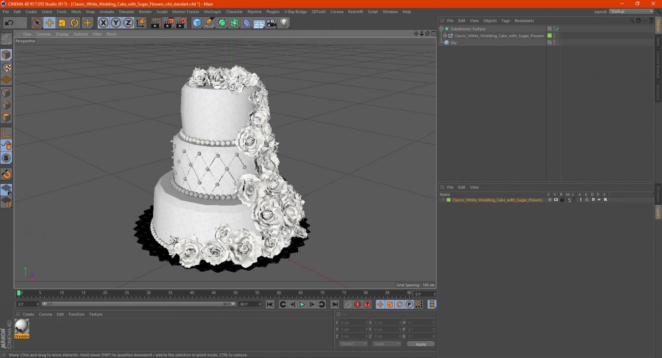 3D model Classic White Wedding Cake with Sugar Flowers