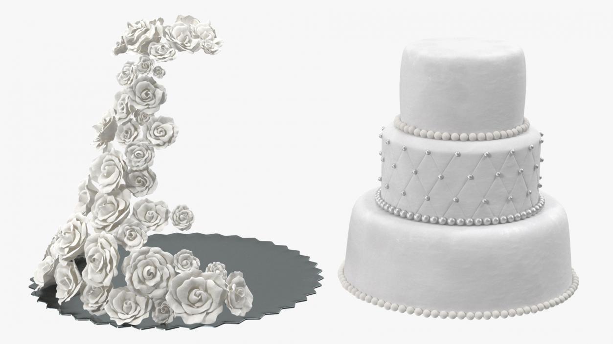 3D model Classic White Wedding Cake with Sugar Flowers