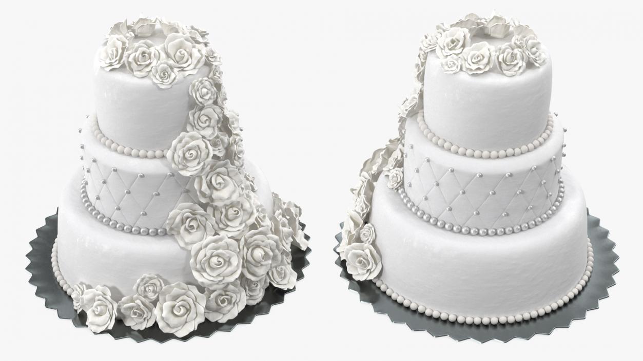 3D model Classic White Wedding Cake with Sugar Flowers