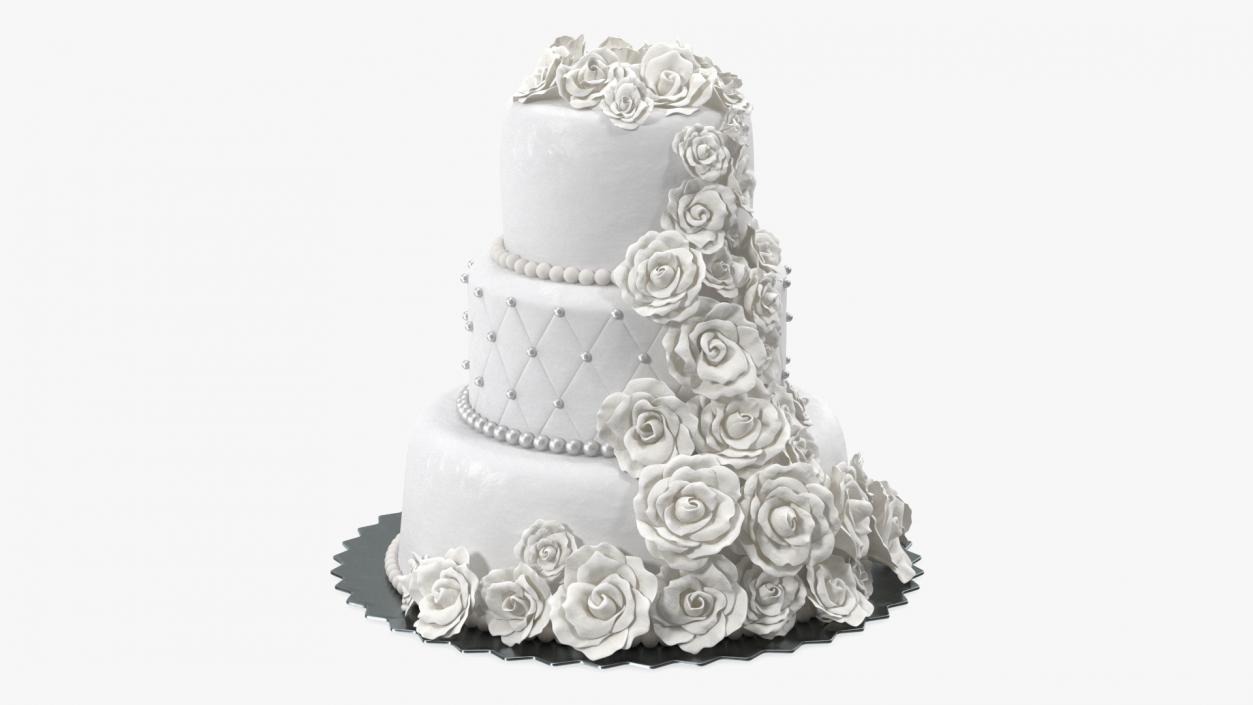 3D model Classic White Wedding Cake with Sugar Flowers