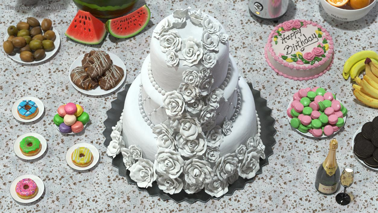 3D model Classic White Wedding Cake with Sugar Flowers