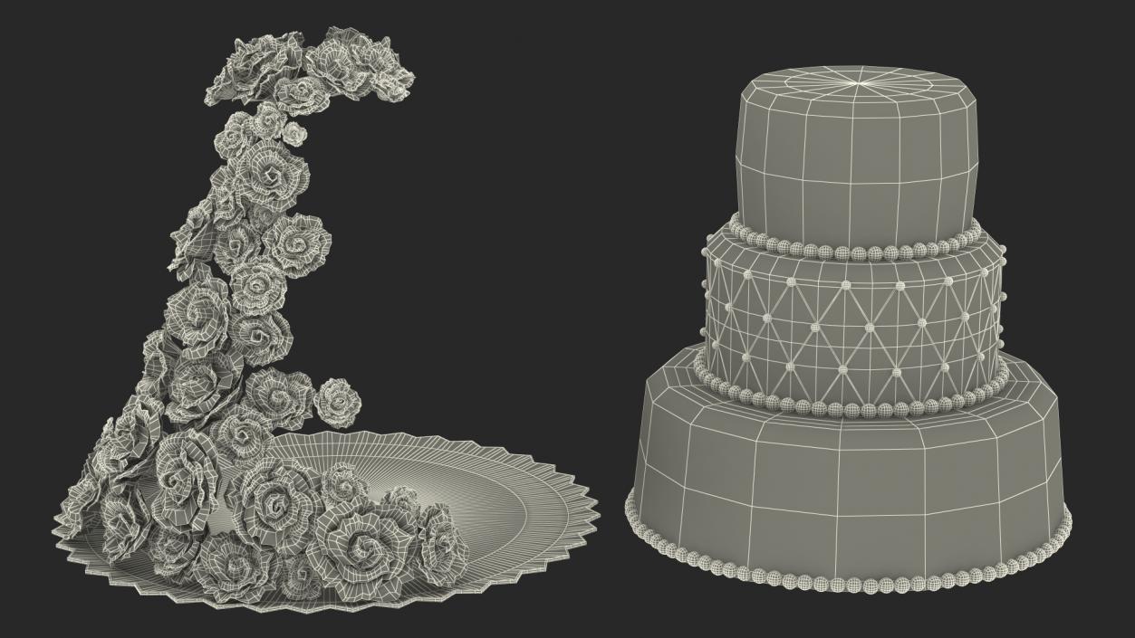 3D model Classic White Wedding Cake with Sugar Flowers