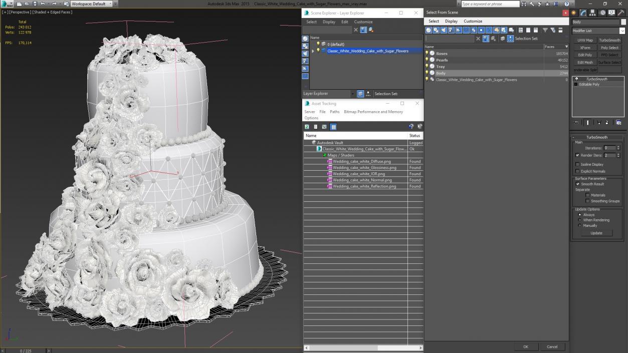 3D model Classic White Wedding Cake with Sugar Flowers