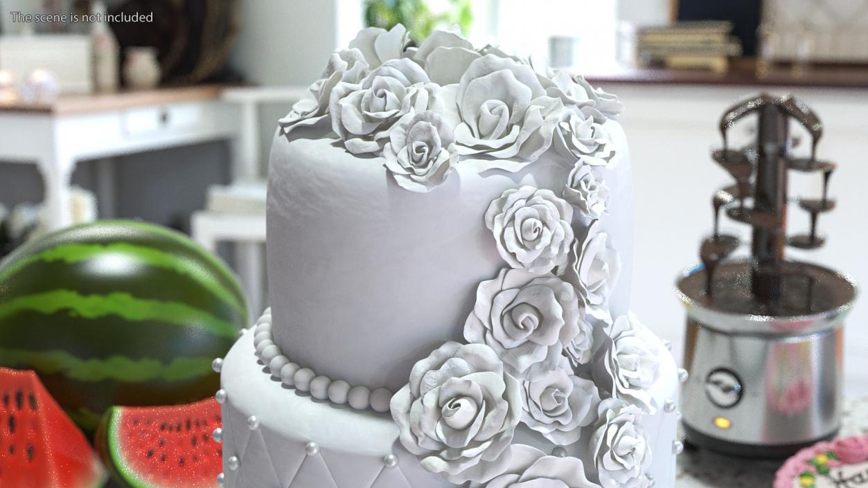 3D model Classic White Wedding Cake with Sugar Flowers