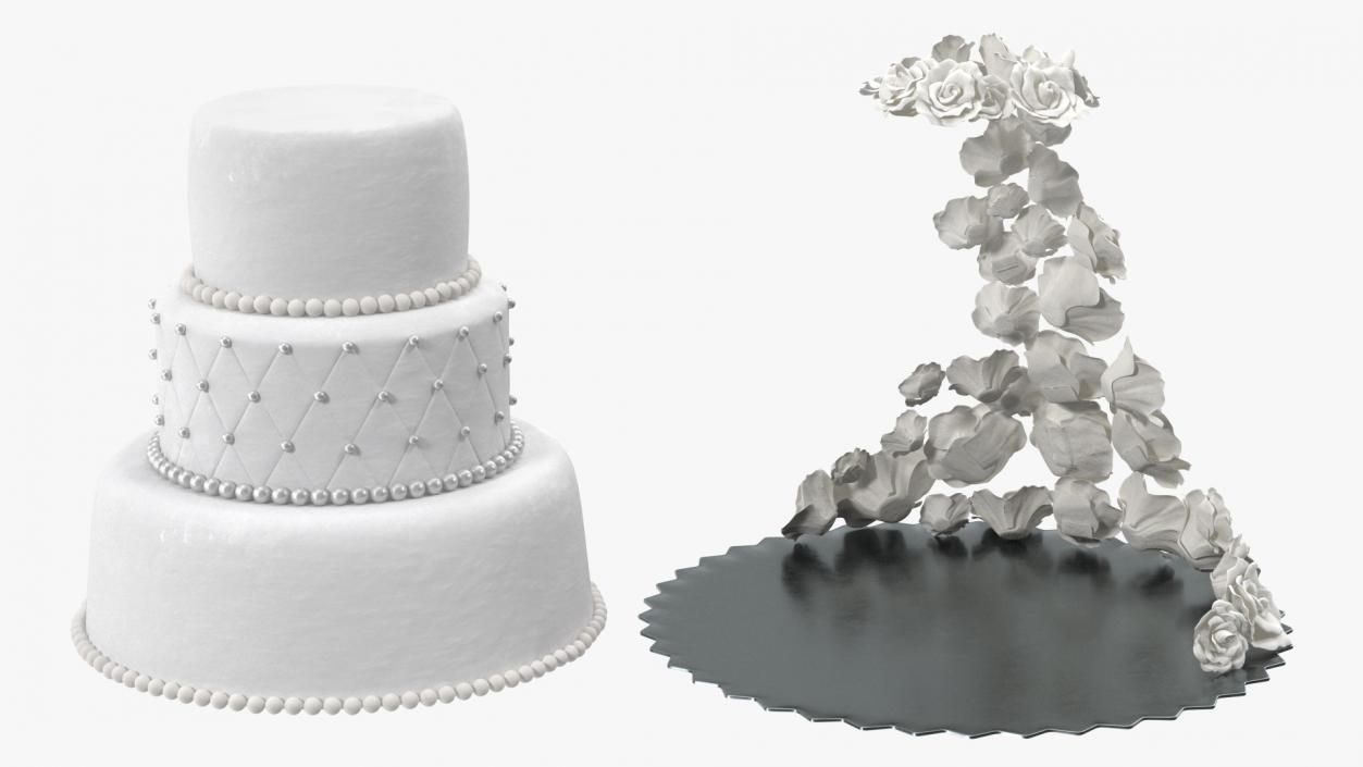 3D model Classic White Wedding Cake with Sugar Flowers