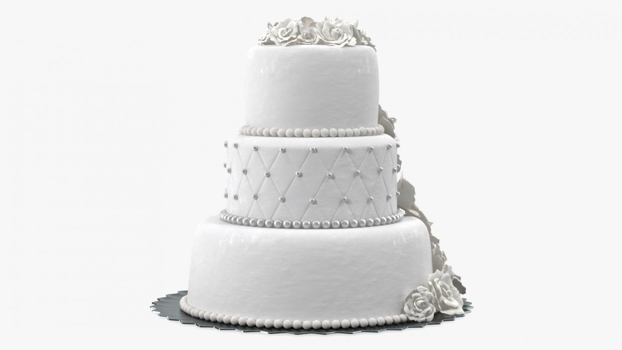 3D model Classic White Wedding Cake with Sugar Flowers